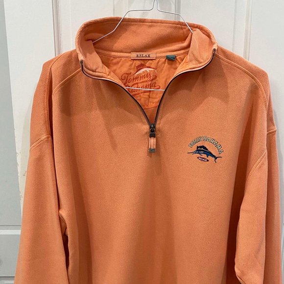 Men's Tommy Bahama Orange Half Zip Sweater - Picture 1 of 2